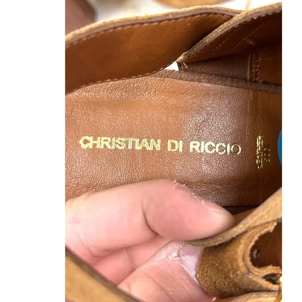 Christian Di Riccio Womens 7.5 Brown Suede Open-Toe Buckle Heeled Sandal NEW